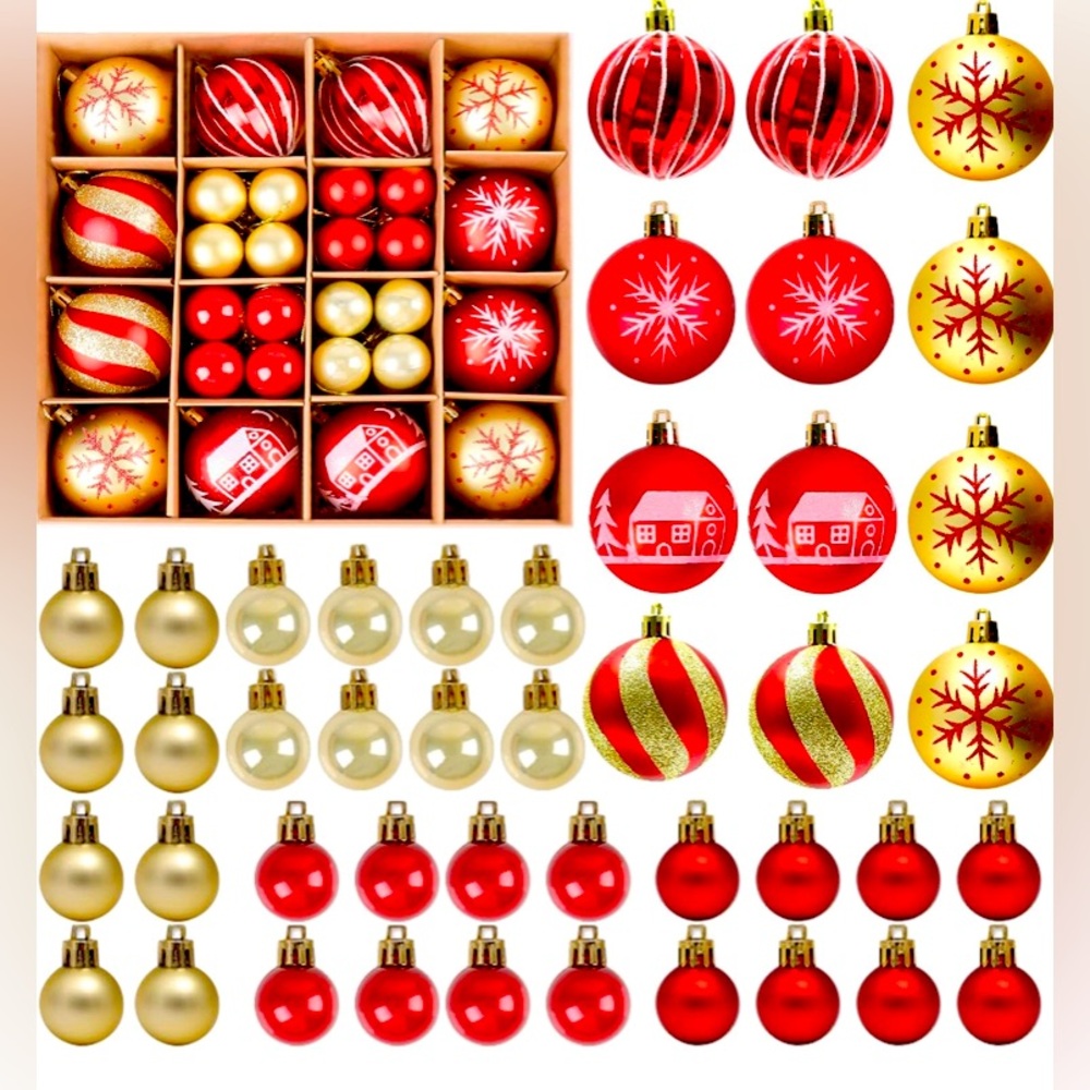 PEMOTech 44ct Christmas Tree Balls Hanging Ornament Balls Festive Red and Gold